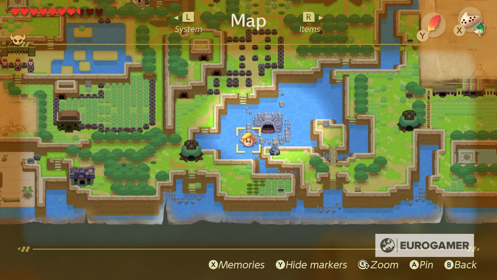 Zelda Link's Awakening Pink Ghost house and grave with flowers